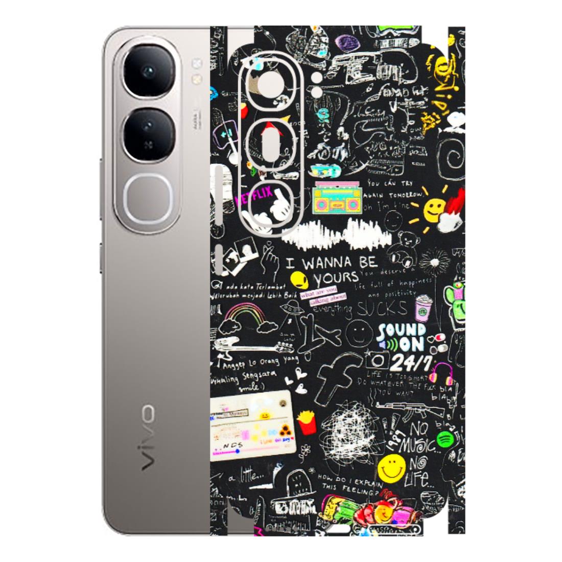 VIVO Z/V/X/T/U/S Series Phone Skins (All Models) - Black Creatives Doodles - 3D Embossed Finish (L-311) Vivo V40 Lite