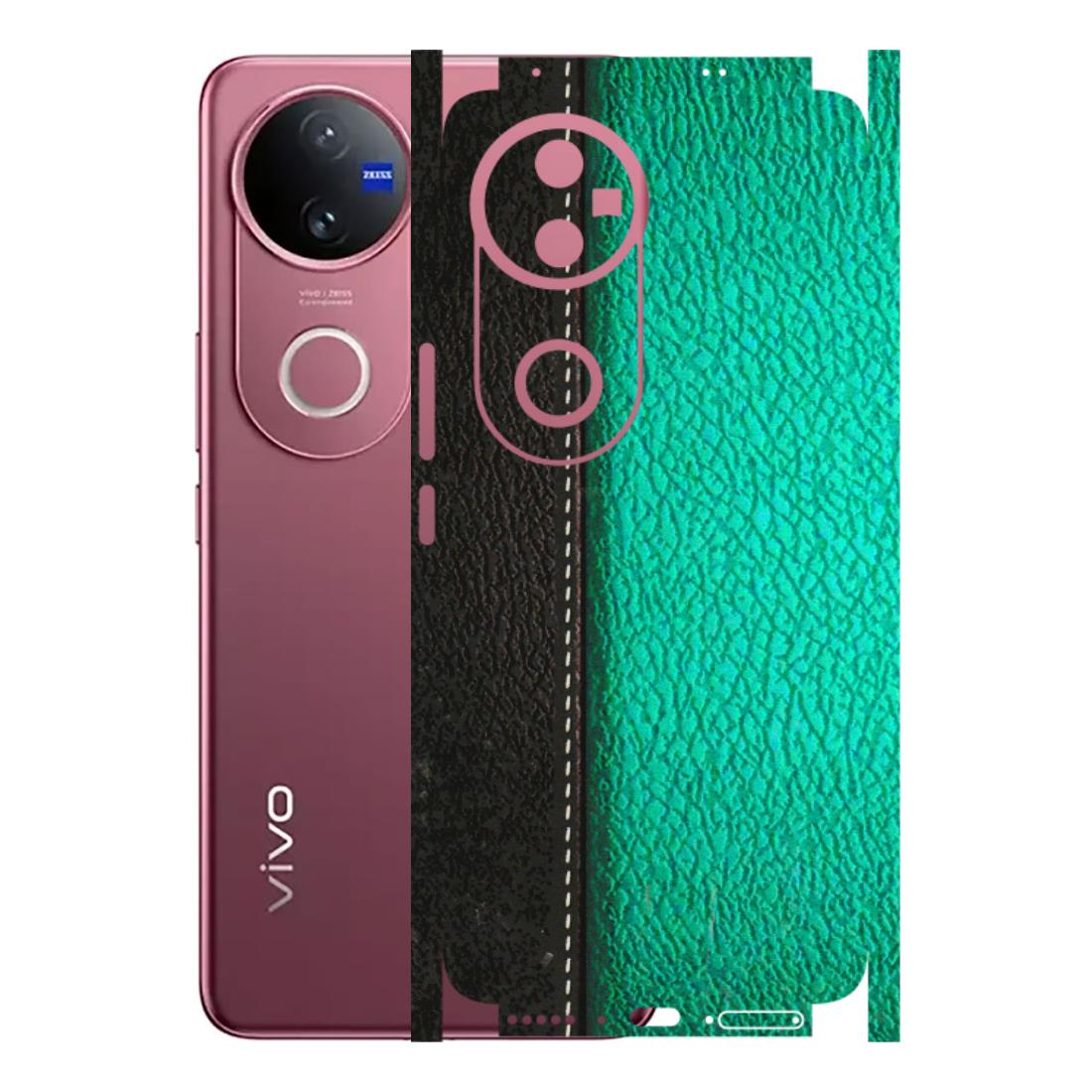 VIVO Z/V/X/T/U/S Series Phone Skins (All Models) - Black Green Dual Leather Stich - 3D Embossed Finish (L-233) Vivo V50 5G