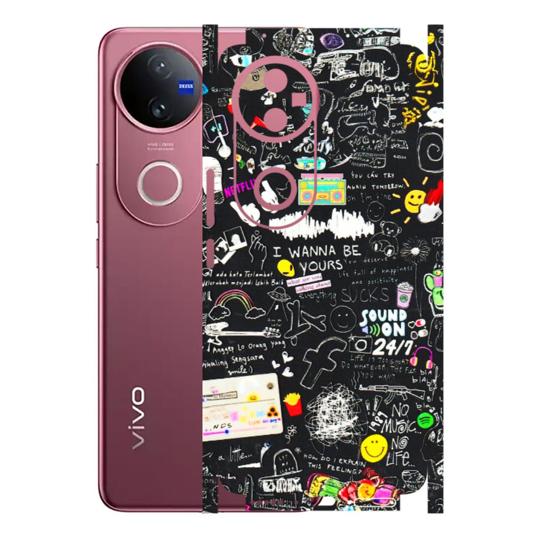 VIVO Z/V/X/T/U/S Series Phone Skins (All Models) - Black Creatives Doodles - 3D Embossed Finish (L-311) Vivo V50 5G