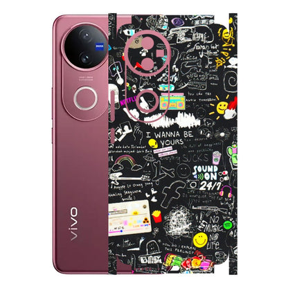 VIVO Z/V/X/T/U/S Series Phone Skins (All Models) - Black Creatives Doodles - 3D Embossed Finish (L-311) Vivo V50 5G