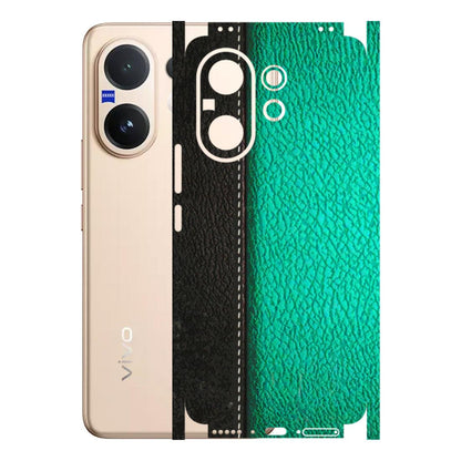 VIVO Z/V/X/T/U/S Series Phone Skins (All Models) - Black Green Dual Leather Stich - 3D Embossed Finish (L-233) Vivo V60 5G