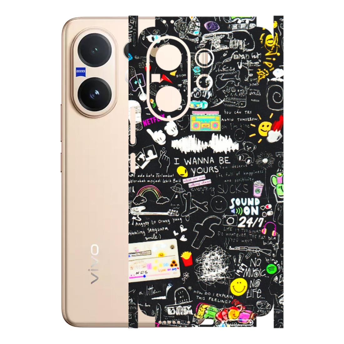 VIVO Z/V/X/T/U/S Series Phone Skins (All Models) - Black Creatives Doodles - 3D Embossed Finish (L-311) Vivo V60 5G