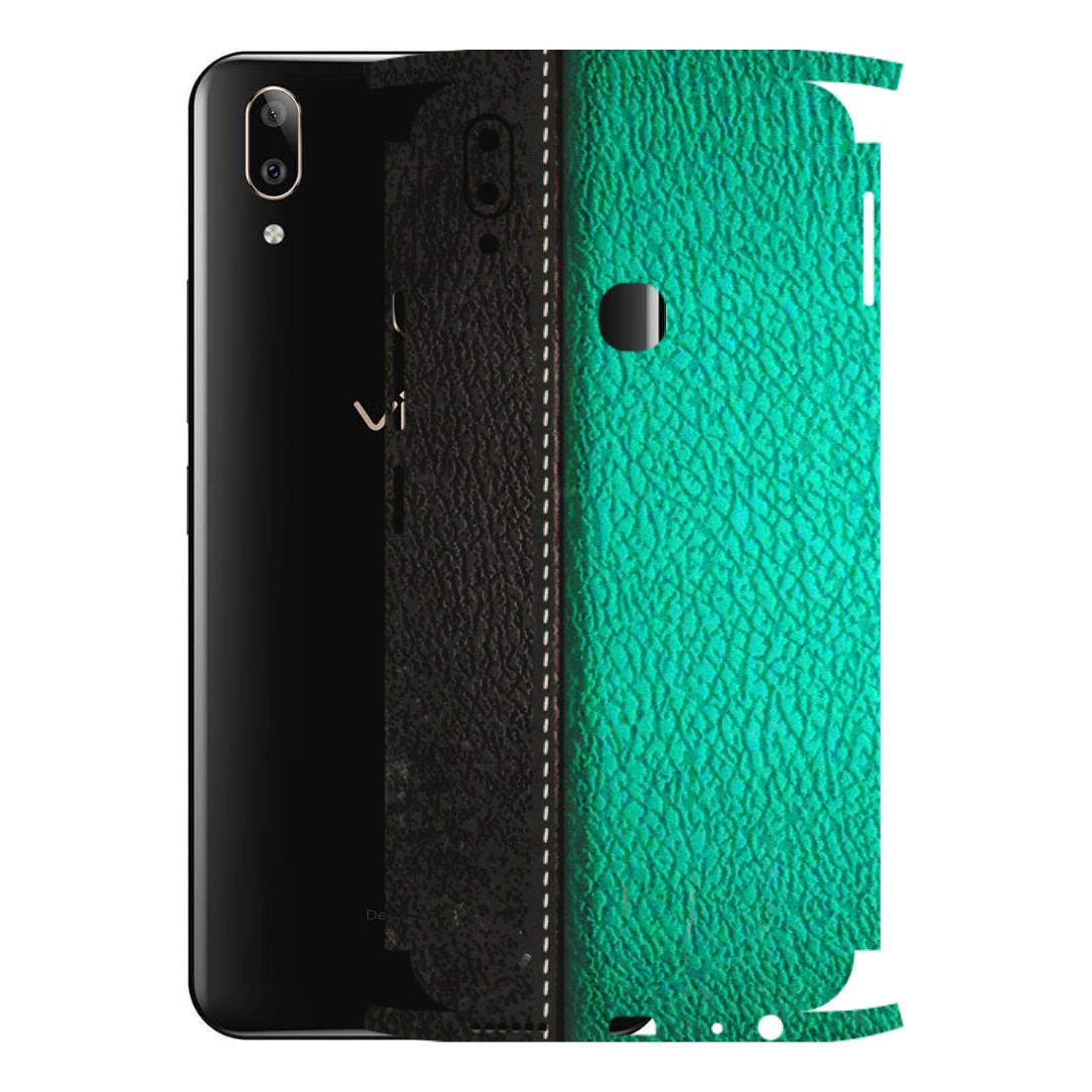 VIVO Z/V/X/T/U/S Series Phone Skins (All Models) - Black Green Dual Leather Stich - 3D Embossed Finish (L-233) Vivo V9 Pro