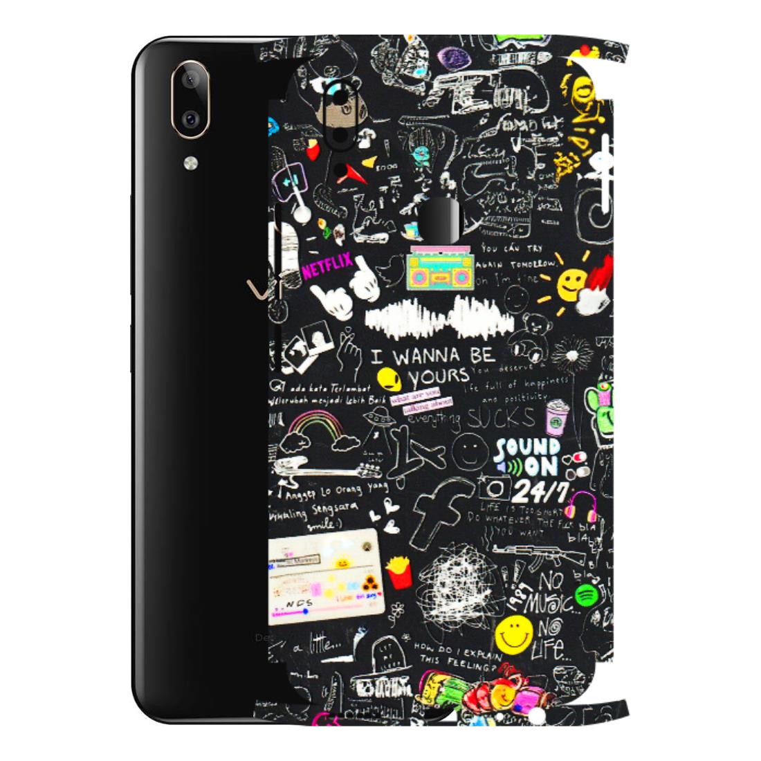VIVO Z/V/X/T/U/S Series Phone Skins (All Models) - Black Creatives Doodles - 3D Embossed Finish (L-311) Vivo V9 Pro