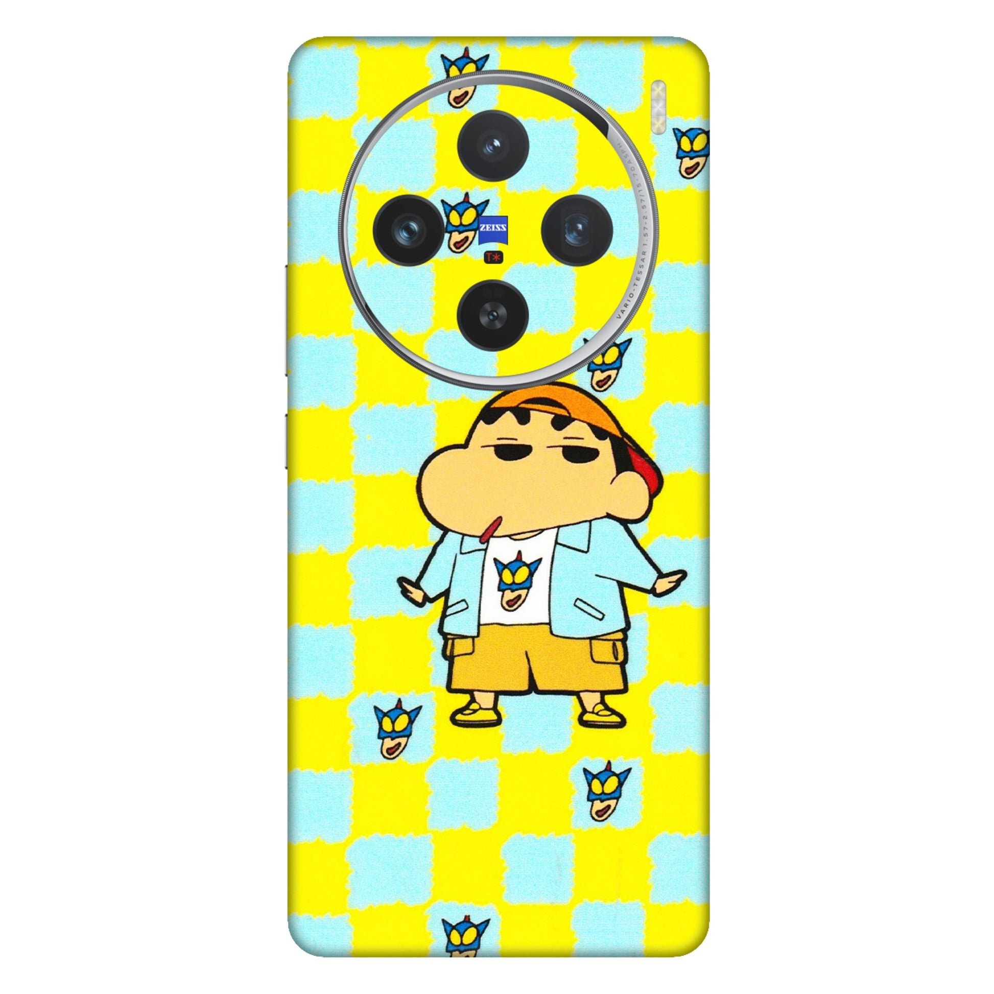 VIVO Z/V/X/T/U/S Series Phone Skins (All Models) - Yellow Blue Shinchan Cute - 3D Embossed Finish (L-221) Vivo X100 (5G)