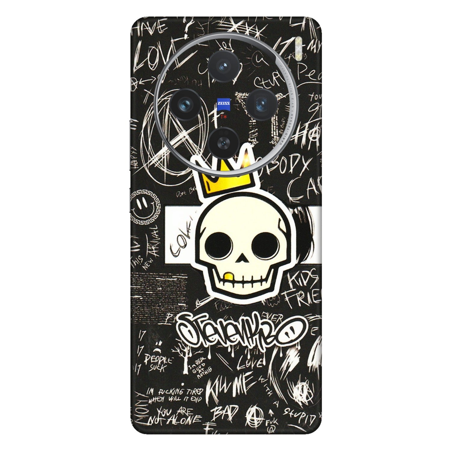 VIVO Z/V/X/T/U/S Series Phone Skins (All Models) - Funny Skull Black Chalk Grafitti - 3D Embossed Finish (L-22) Vivo X100 (5G)