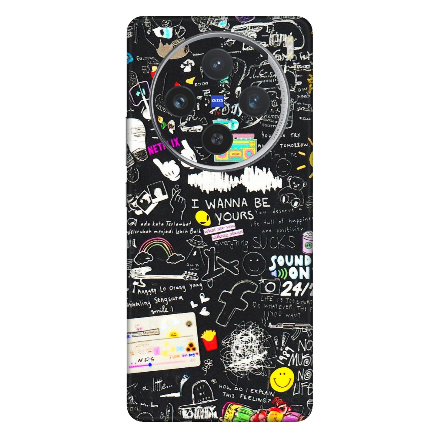 VIVO Z/V/X/T/U/S Series Phone Skins (All Models) - Black Creatives Doodles - 3D Embossed Finish (L-311) Vivo X100 (5G)