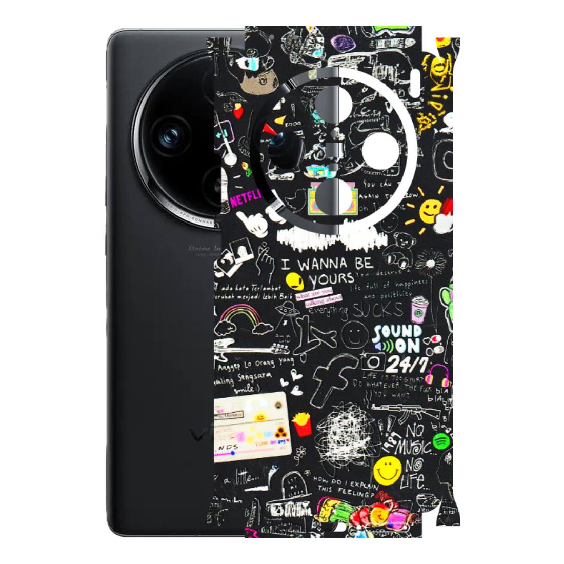 VIVO Z/V/X/T/U/S Series Phone Skins (All Models) - Black Creatives Doodles - 3D Embossed Finish (L-311) Vivo X100 Pro