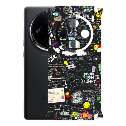 VIVO Z/V/X/T/U/S Series Phone Skins (All Models) - Black Creatives Doodles - 3D Embossed Finish (L-311) Vivo X100 Pro