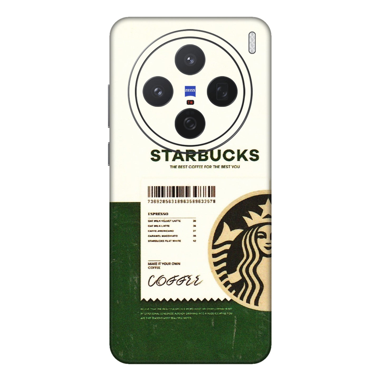 VIVO Z/V/X/T/U/S Series Phone Skins (All Models) - Starbucks Barcode - 3D Embossed Finish (L-308) Vivo X200 (5G)