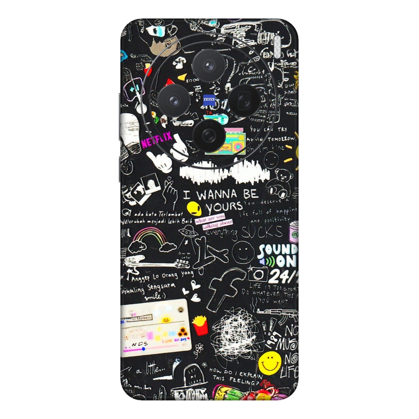 VIVO Z/V/X/T/U/S Series Phone Skins (All Models) - Black Creatives Doodles - 3D Embossed Finish (L-311) Vivo X200 (5G)