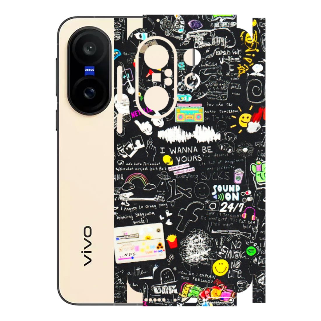 VIVO Z/V/X/T/U/S Series Phone Skins (All Models) - Black Creatives Doodles - 3D Embossed Finish (L-311) Vivo X200 FE
