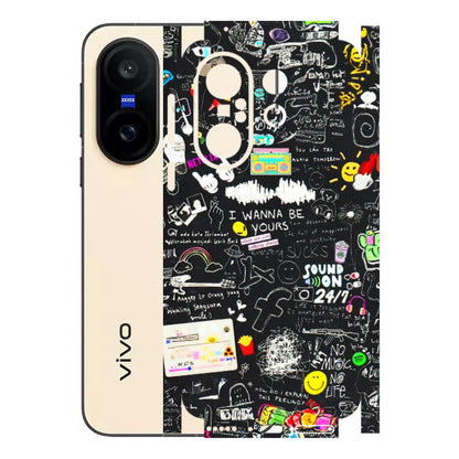 VIVO Z/V/X/T/U/S Series Phone Skins (All Models) - Black Creatives Doodles - 3D Embossed Finish (L-311) Vivo X200 FE