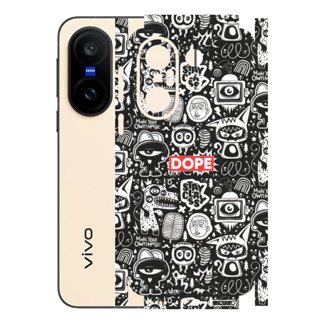 VIVO Z/V/X/T/U/S Series Phone Skins (All Models) - Dope Stay Classy Black Doodles - Matte Finish (M-126) Vivo X200 FE