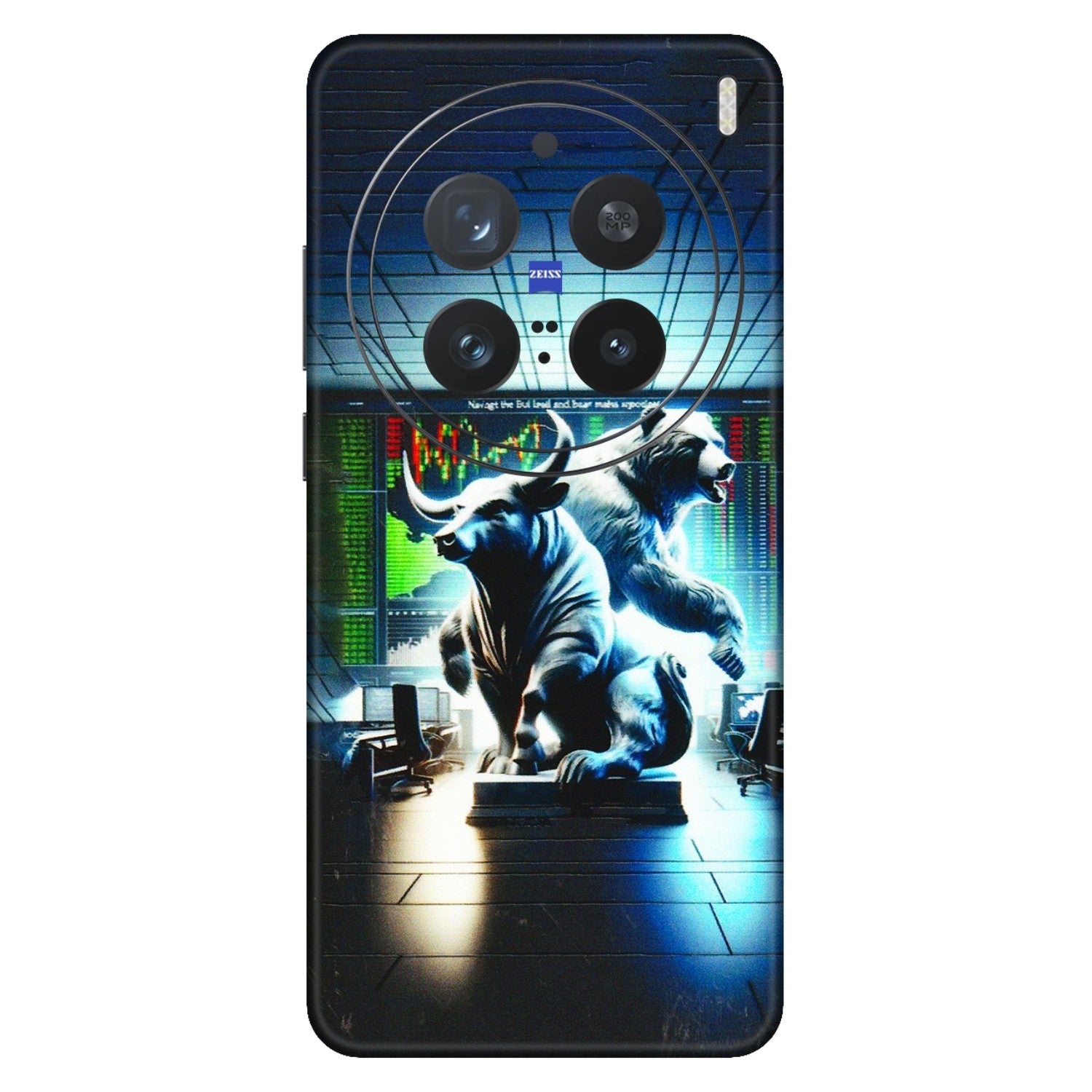 VIVO Z/V/X/T/U/S Series Phone Skins (All Models) - Stock Market Sensex Bear vs Bulls - 3D Embossed Finish (L-15) Vivo X200 Pro (5G)