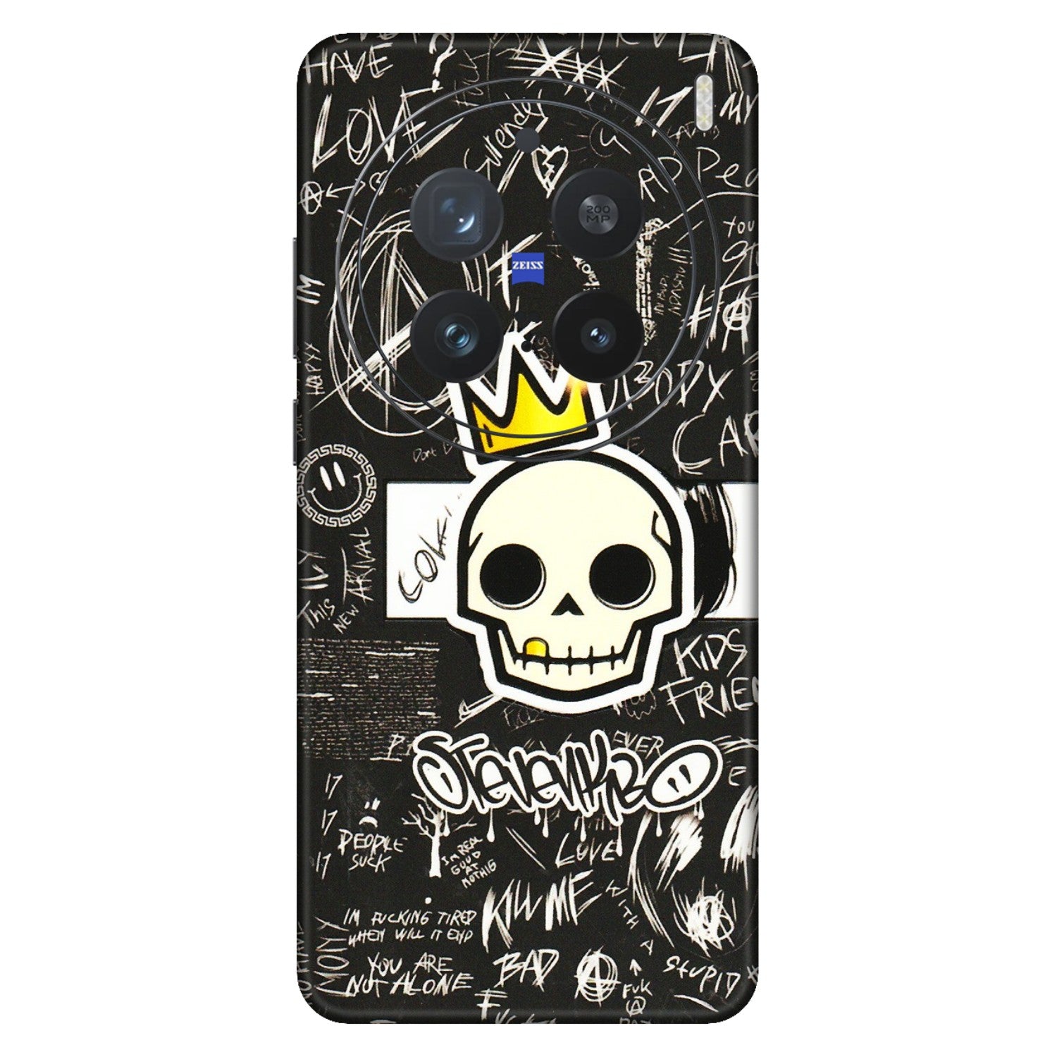 VIVO Z/V/X/T/U/S Series Phone Skins (All Models) - Funny Skull Black Chalk Grafitti - 3D Embossed Finish (L-22) Vivo X200 Pro (5G)