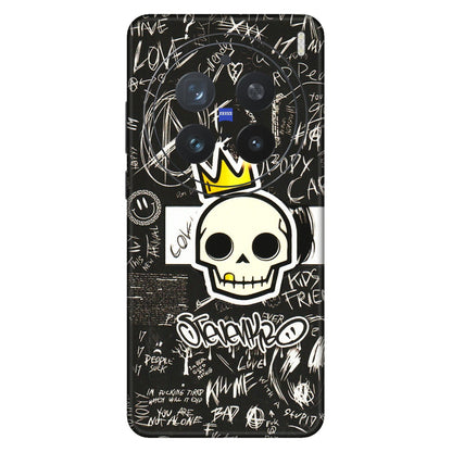 VIVO Z/V/X/T/U/S Series Phone Skins (All Models) - Funny Skull Black Chalk Grafitti - 3D Embossed Finish (L-22) Vivo X200 Pro (5G)