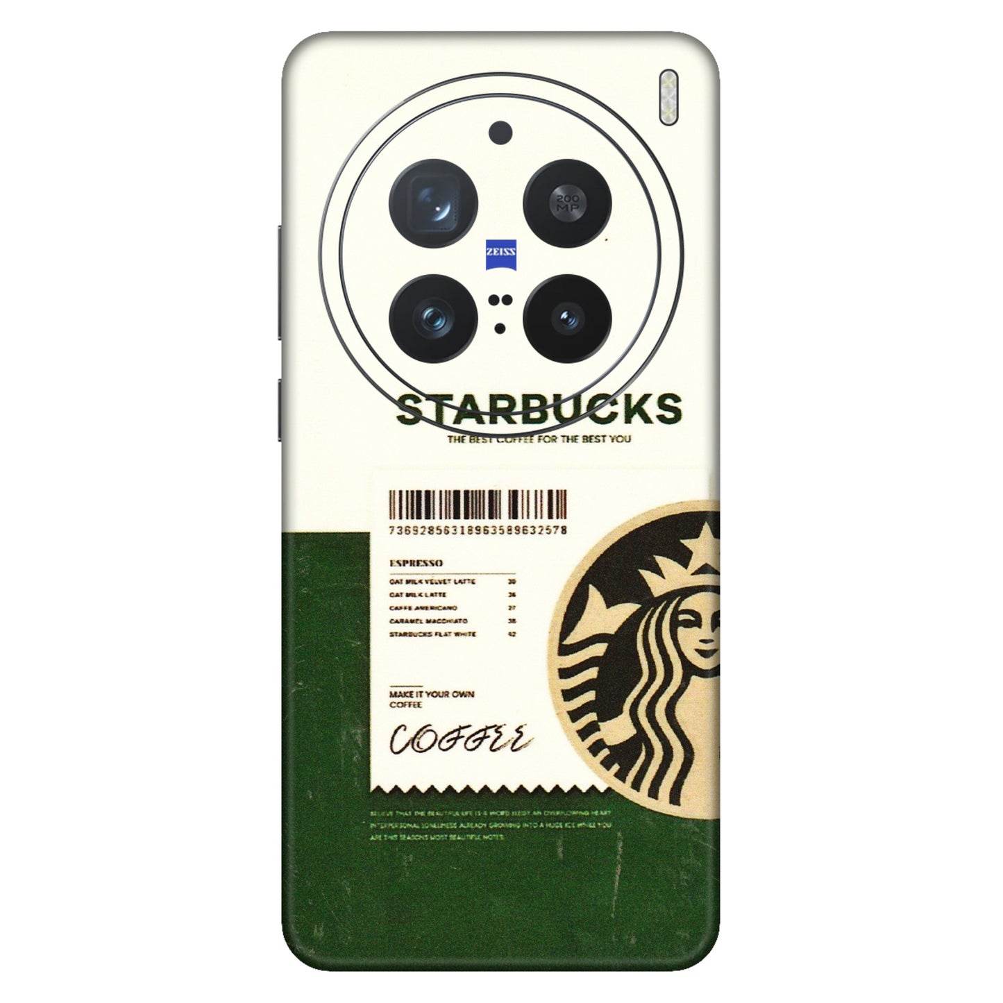 VIVO Z/V/X/T/U/S Series Phone Skins (All Models) - Starbucks Barcode - 3D Embossed Finish (L-308) Vivo X200 Pro (5G)