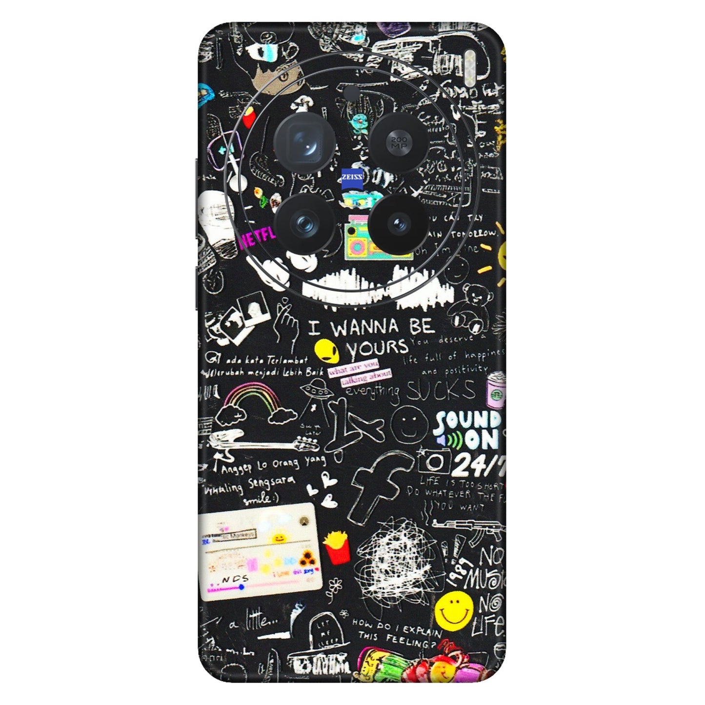 VIVO Z/V/X/T/U/S Series Phone Skins (All Models) - Black Creatives Doodles - 3D Embossed Finish (L-311) Vivo X200 Pro (5G)