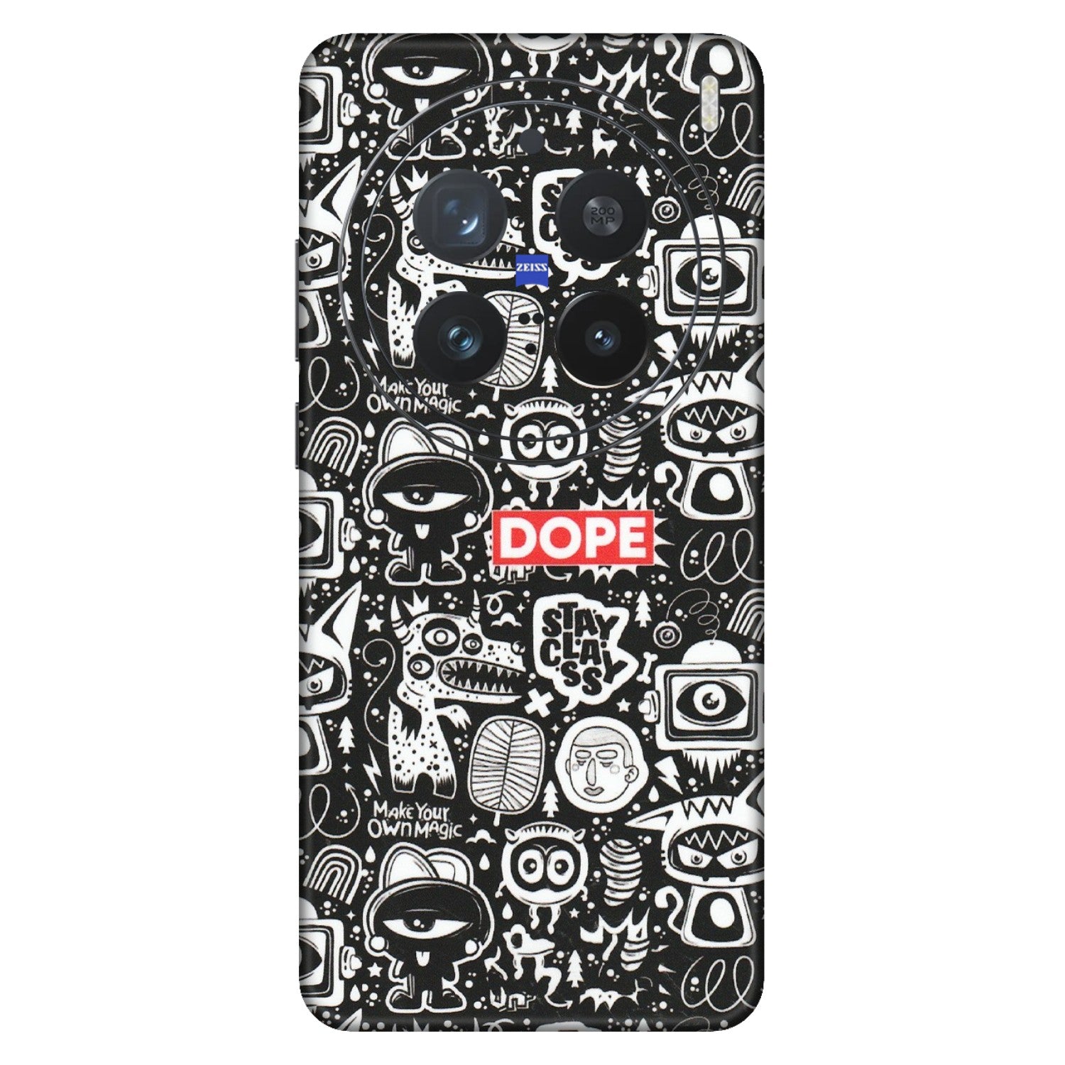 VIVO Z/V/X/T/U/S Series Phone Skins (All Models) - Dope Stay Classy Black Doodles - Matte Finish (M-126) Vivo X200 Pro (5G)