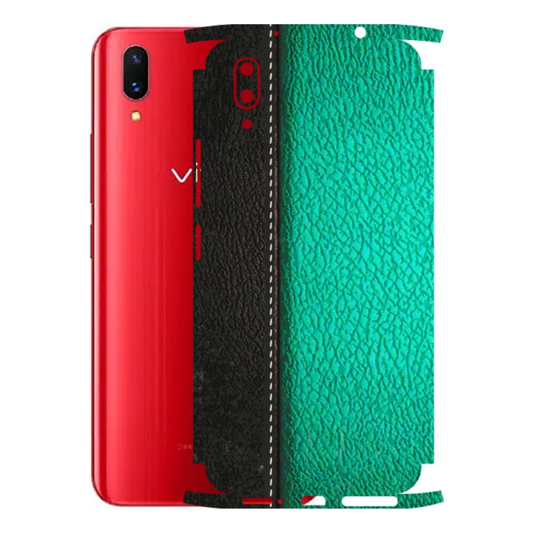 VIVO Z/V/X/T/U/S Series Phone Skins (All Models) - Black Green Dual Leather Stich - 3D Embossed Finish (L-233) Vivo X21