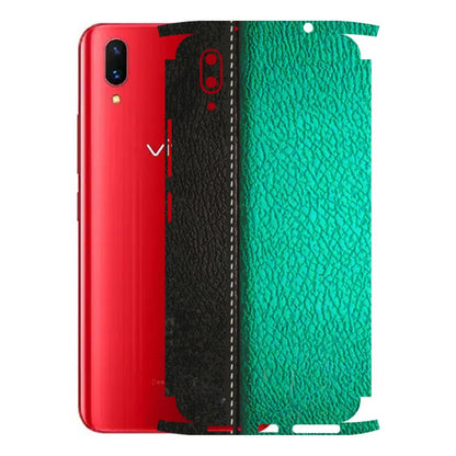 VIVO Z/V/X/T/U/S Series Phone Skins (All Models) - Black Green Dual Leather Stich - 3D Embossed Finish (L-233) Vivo X21