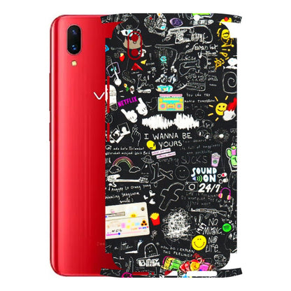 VIVO Z/V/X/T/U/S Series Phone Skins (All Models) - Black Creatives Doodles - 3D Embossed Finish (L-311) Vivo X21