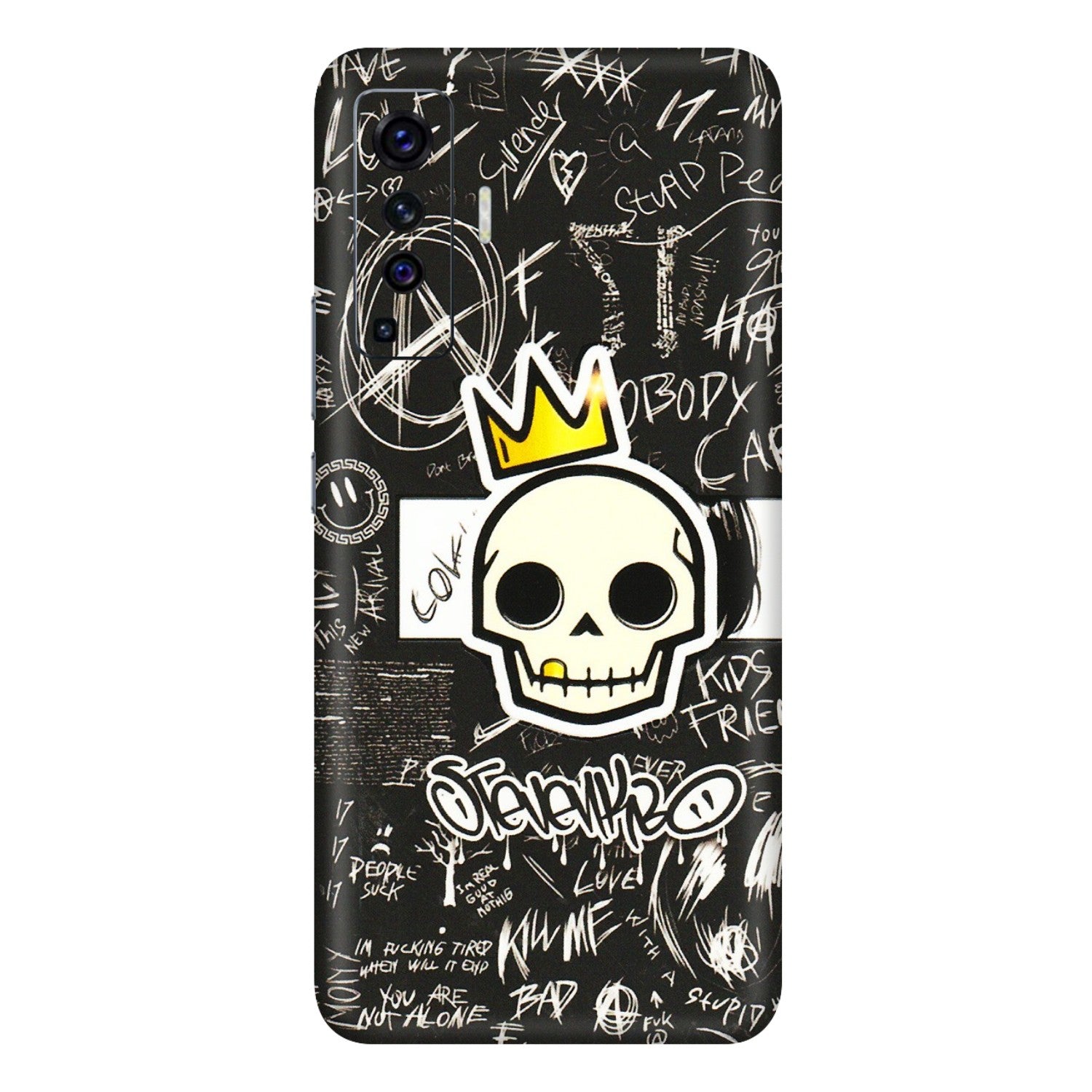VIVO Z/V/X/T/U/S Series Phone Skins (All Models) - Funny Skull Black Chalk Grafitti - 3D Embossed Finish (L-22) Vivo X50