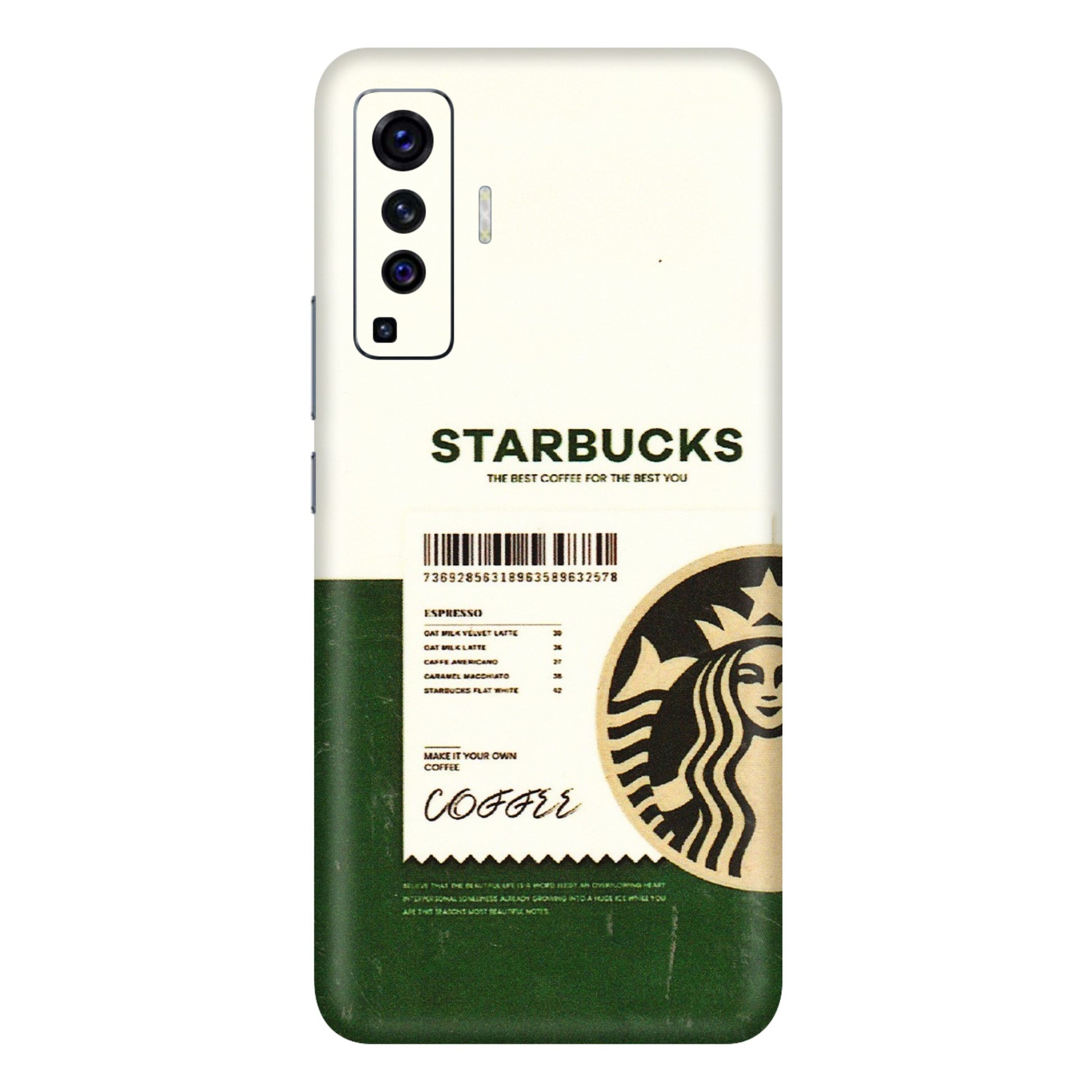VIVO Z/V/X/T/U/S Series Phone Skins (All Models) - Starbucks Barcode - 3D Embossed Finish (L-308) Vivo X50