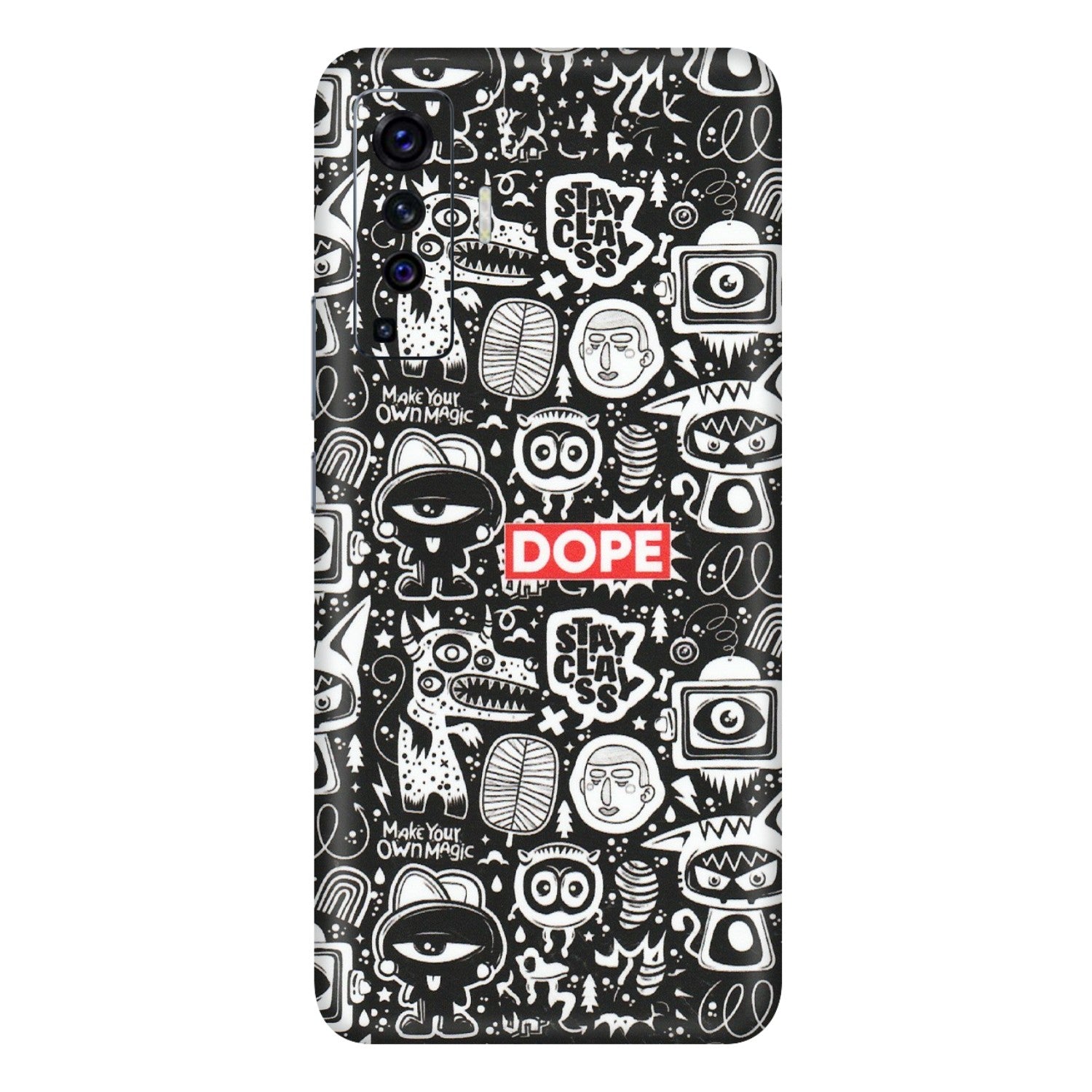 VIVO Z/V/X/T/U/S Series Phone Skins (All Models) - Dope Stay Classy Black Doodles - Matte Finish (M-126) Vivo X50