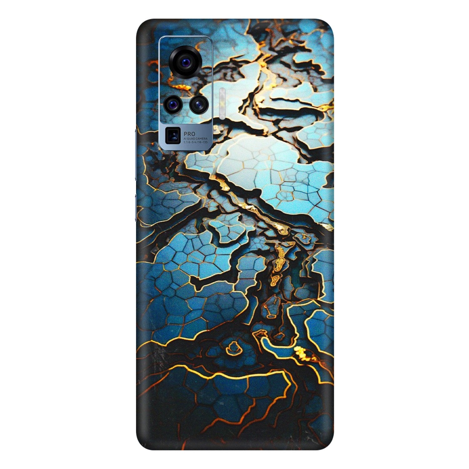 VIVO Z/V/X/T/U/S Series Phone Skins (All Models) - Blue Gold Abstract - 3D Embossed Finish (L-11) Vivo X50 Pro