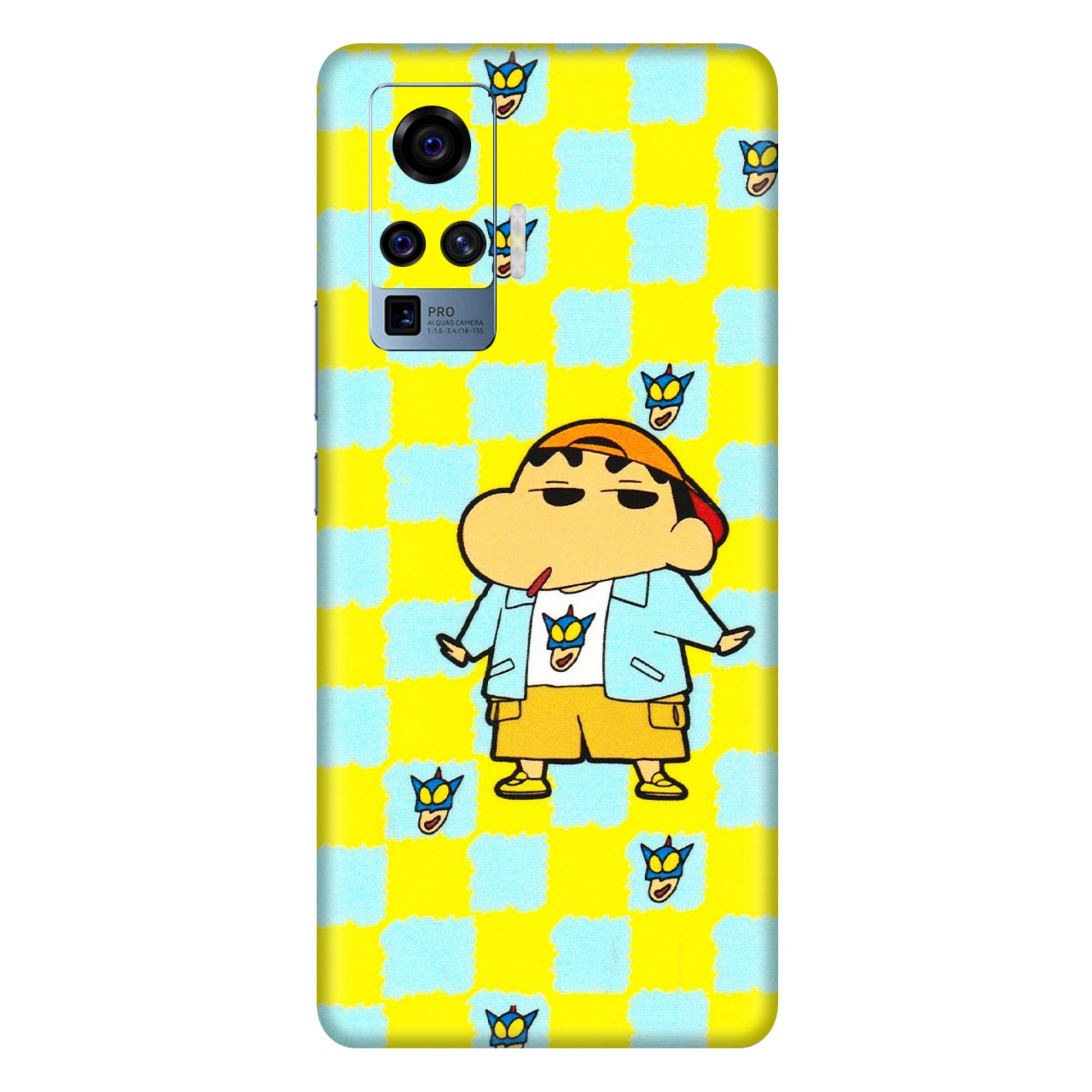 VIVO Z/V/X/T/U/S Series Phone Skins (All Models) - Yellow Blue Shinchan Cute - 3D Embossed Finish (L-221) Vivo X50 Pro