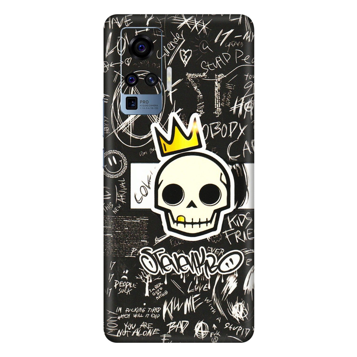 VIVO Z/V/X/T/U/S Series Phone Skins (All Models) - Funny Skull Black Chalk Grafitti - 3D Embossed Finish (L-22) Vivo X50 Pro