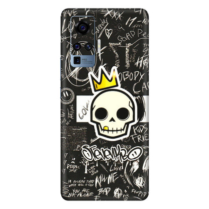 VIVO Z/V/X/T/U/S Series Phone Skins (All Models) - Funny Skull Black Chalk Grafitti - 3D Embossed Finish (L-22) Vivo X50 Pro