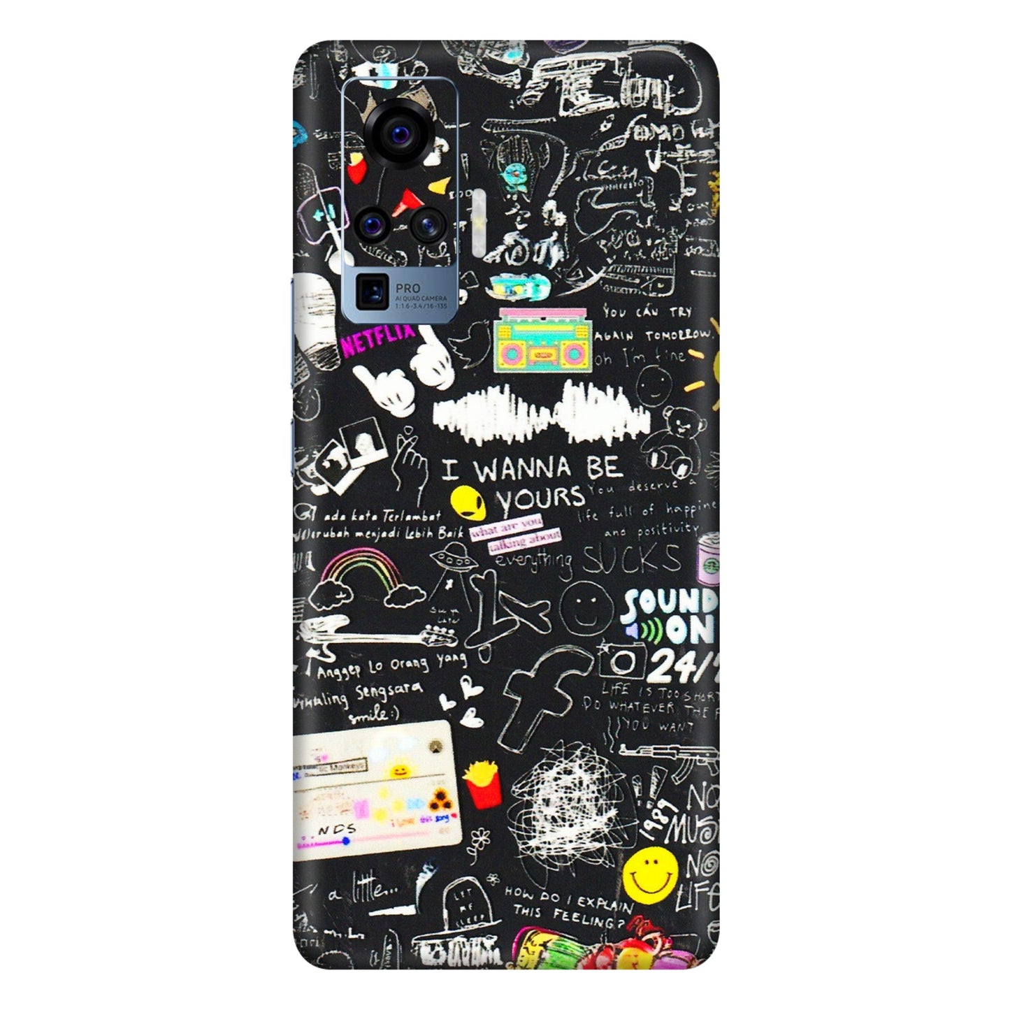 VIVO Z/V/X/T/U/S Series Phone Skins (All Models) - Black Creatives Doodles - 3D Embossed Finish (L-311) Vivo X50 Pro