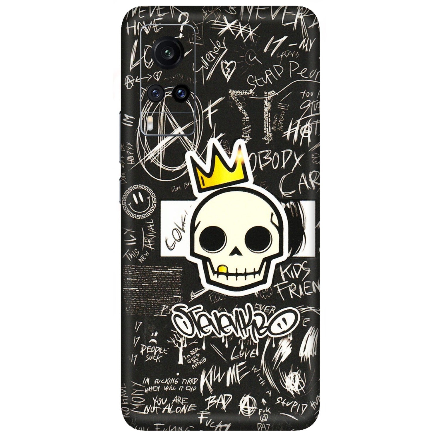 VIVO Z/V/X/T/U/S Series Phone Skins (All Models) - Funny Skull Black Chalk Grafitti - 3D Embossed Finish (L-22) Vivo X60