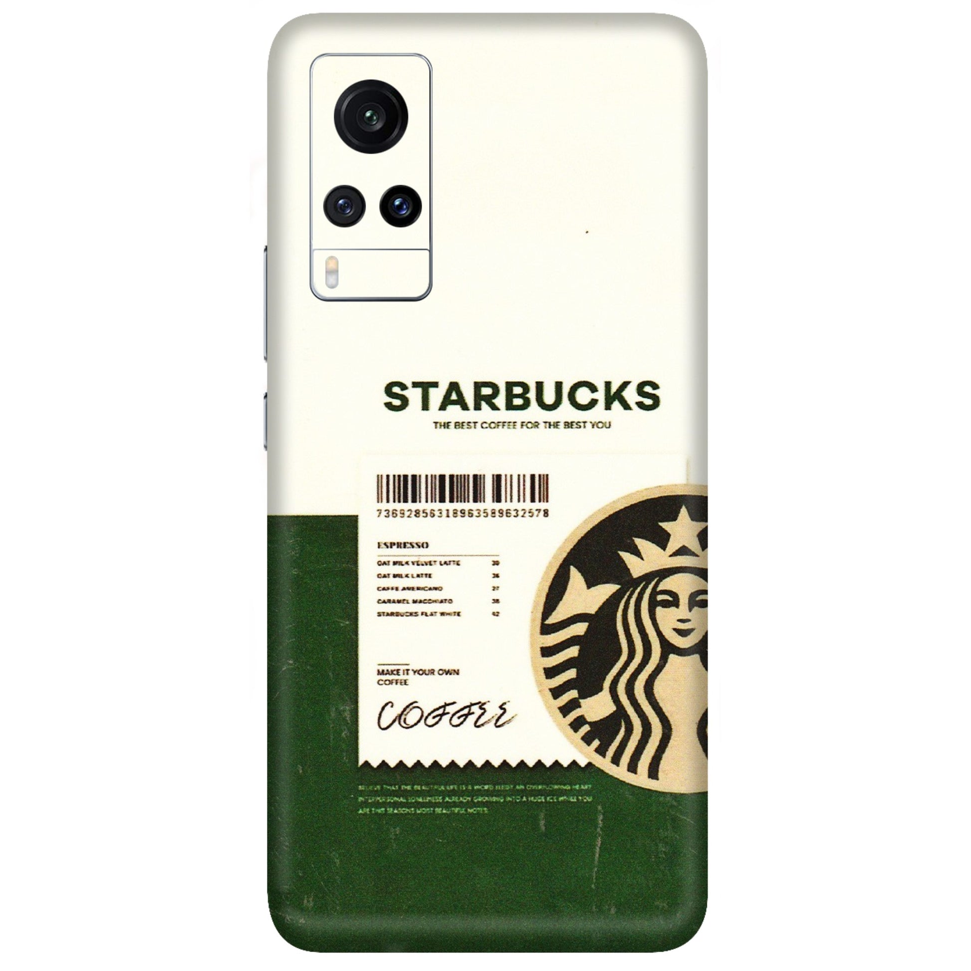 VIVO Z/V/X/T/U/S Series Phone Skins (All Models) - Starbucks Barcode - 3D Embossed Finish (L-308) Vivo X60
