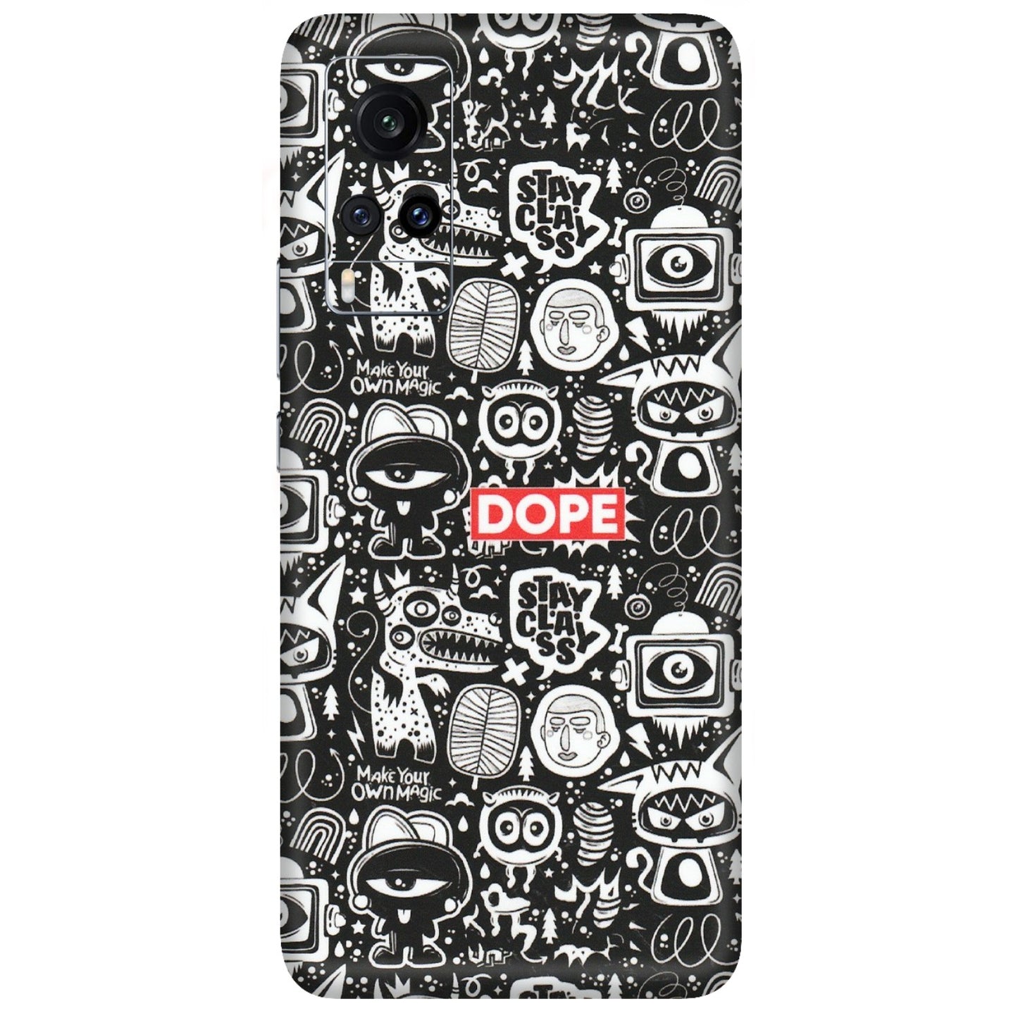 VIVO Z/V/X/T/U/S Series Phone Skins (All Models) - Dope Stay Classy Black Doodles - Matte Finish (M-126) Vivo X60