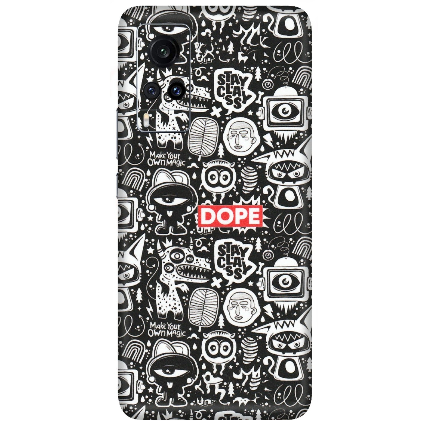 VIVO Z/V/X/T/U/S Series Phone Skins (All Models) - Dope Stay Classy Black Doodles - Matte Finish (M-126) Vivo X60