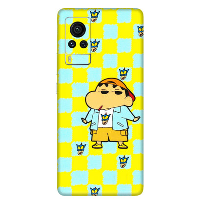 VIVO Z/V/X/T/U/S Series Phone Skins (All Models) - Yellow Blue Shinchan Cute - 3D Embossed Finish (L-221) Vivo X60 Pro