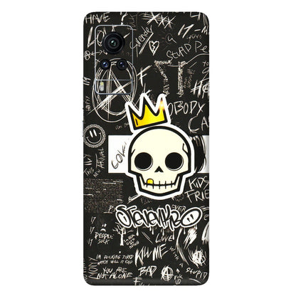 VIVO Z/V/X/T/U/S Series Phone Skins (All Models) - Funny Skull Black Chalk Grafitti - 3D Embossed Finish (L-22) Vivo X60 Pro