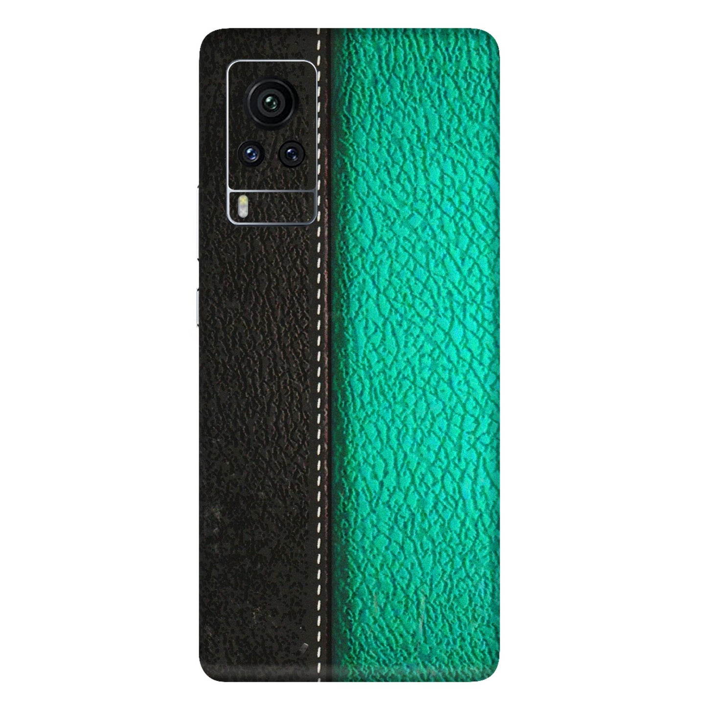 VIVO Z/V/X/T/U/S Series Phone Skins (All Models) - Black Green Dual Leather Stich - 3D Embossed Finish (L-233) Vivo X60 Pro