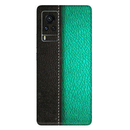 VIVO Z/V/X/T/U/S Series Phone Skins (All Models) - Black Green Dual Leather Stich - 3D Embossed Finish (L-233) Vivo X60 Pro