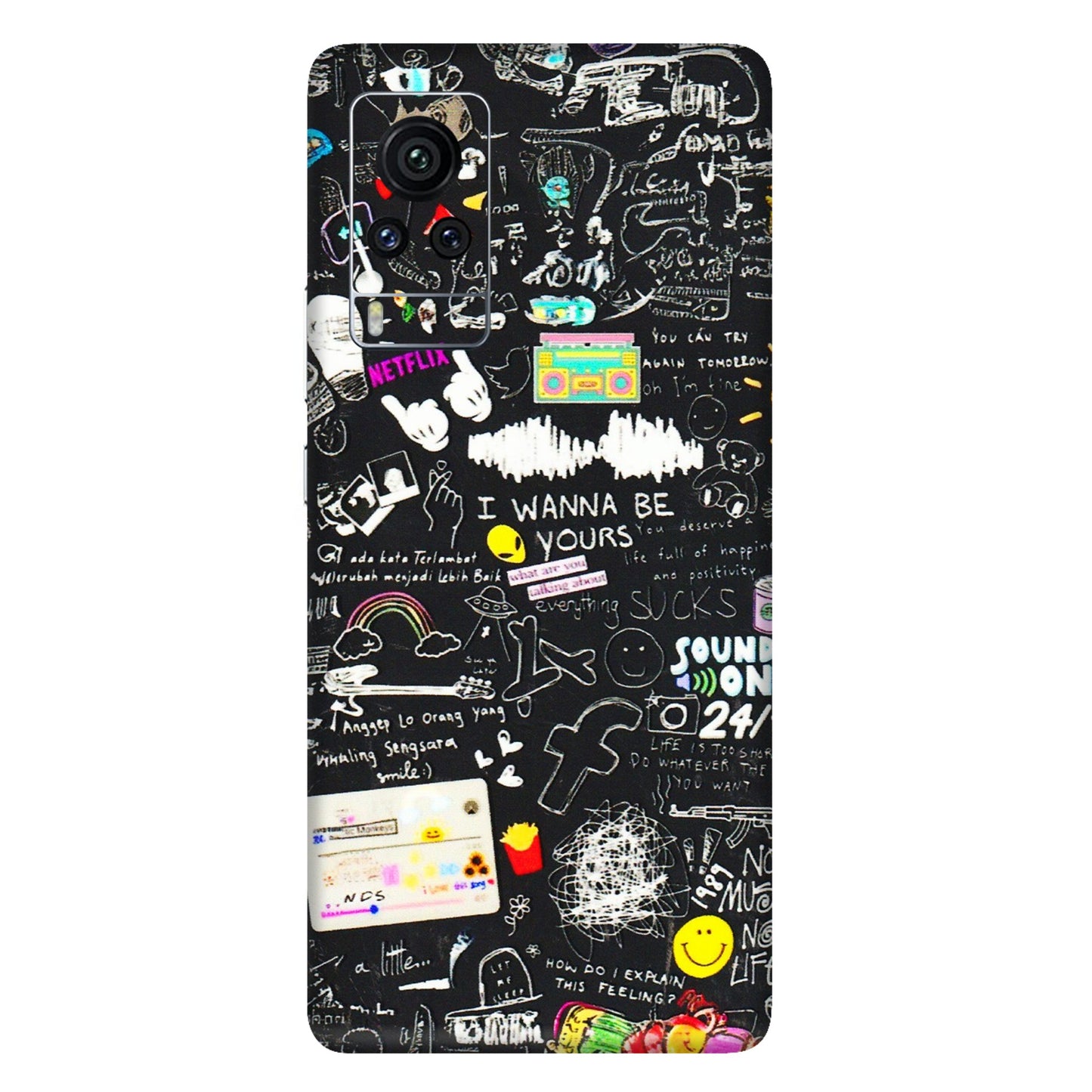 VIVO Z/V/X/T/U/S Series Phone Skins (All Models) - Black Creatives Doodles - 3D Embossed Finish (L-311) Vivo X60 Pro