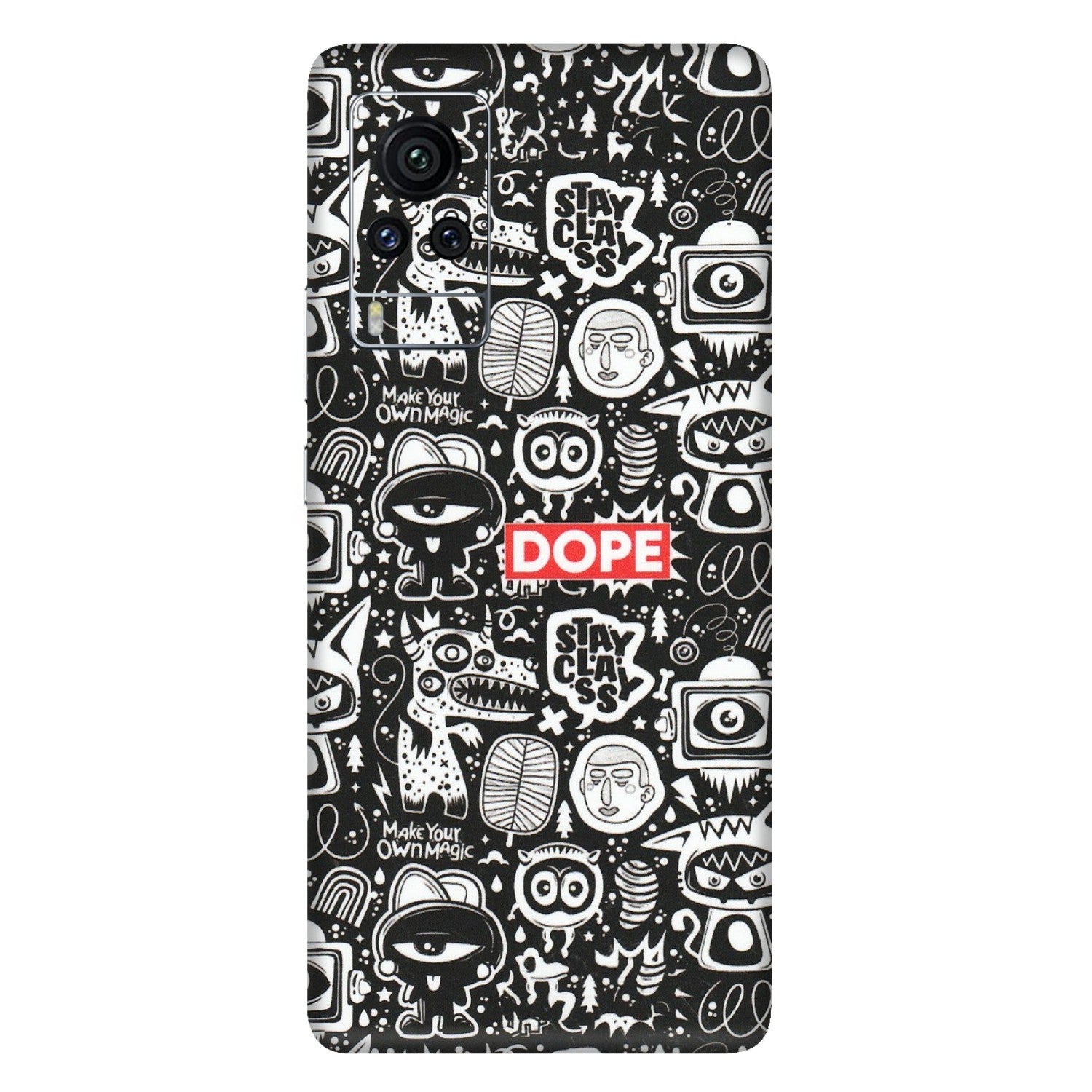 VIVO Z/V/X/T/U/S Series Phone Skins (All Models) - Dope Stay Classy Black Doodles - Matte Finish (M-126) Vivo X60 Pro
