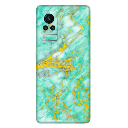 VIVO Z/V/X/T/U/S Series Phone Skins (All Models) - Green And Gold Marble Feel - Matte Finish (M-16) Vivo X60 Pro