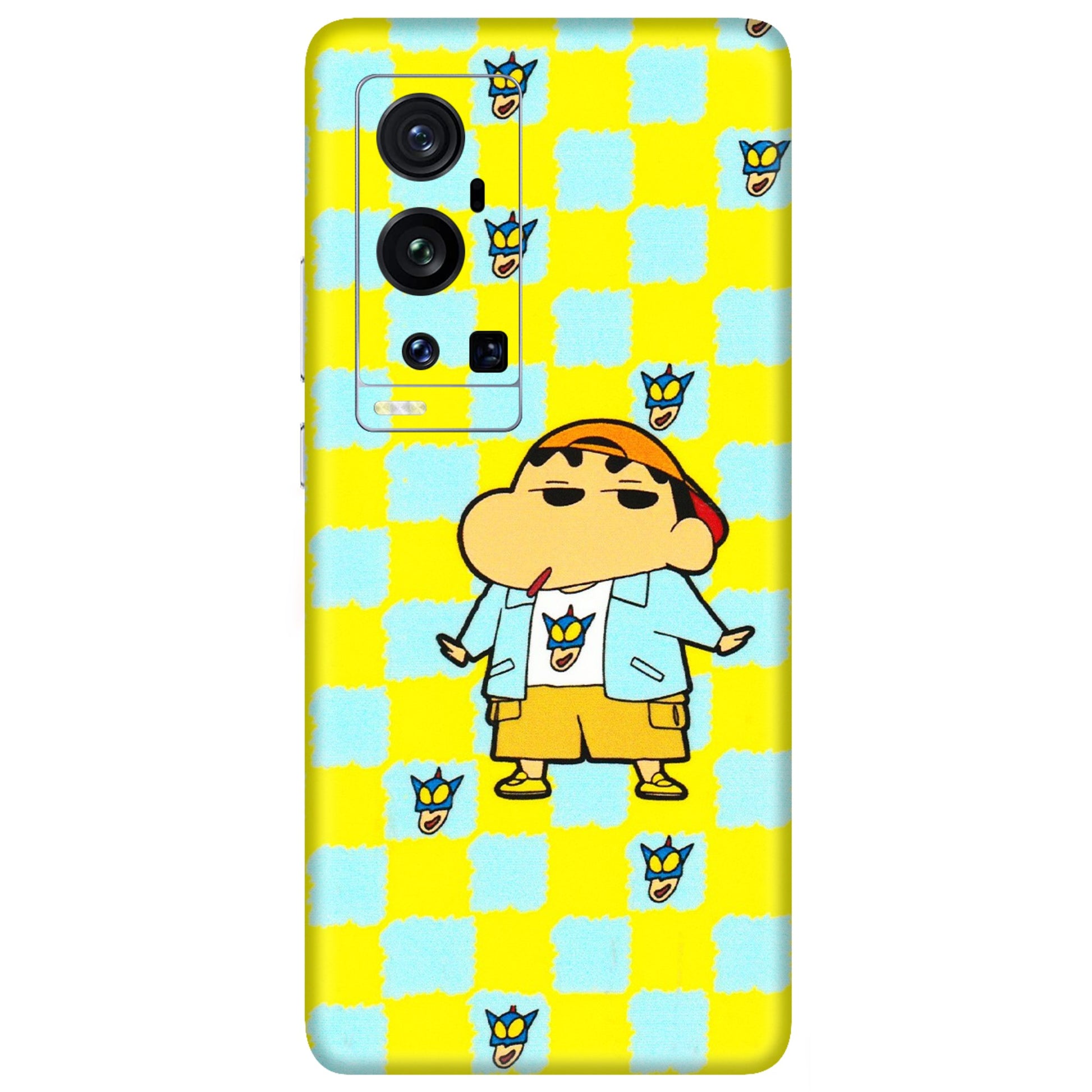 VIVO Z/V/X/T/U/S Series Phone Skins (All Models) - Yellow Blue Shinchan Cute - 3D Embossed Finish (L-221) Vivo X60 Pro Plus