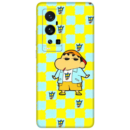 VIVO Z/V/X/T/U/S Series Phone Skins (All Models) - Yellow Blue Shinchan Cute - 3D Embossed Finish (L-221) Vivo X60 Pro Plus