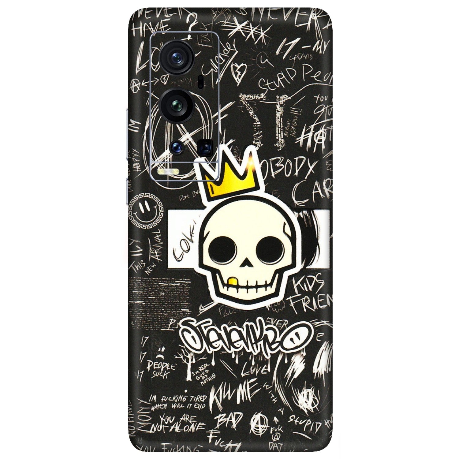 VIVO Z/V/X/T/U/S Series Phone Skins (All Models) - Funny Skull Black Chalk Grafitti - 3D Embossed Finish (L-22) Vivo X60 Pro Plus