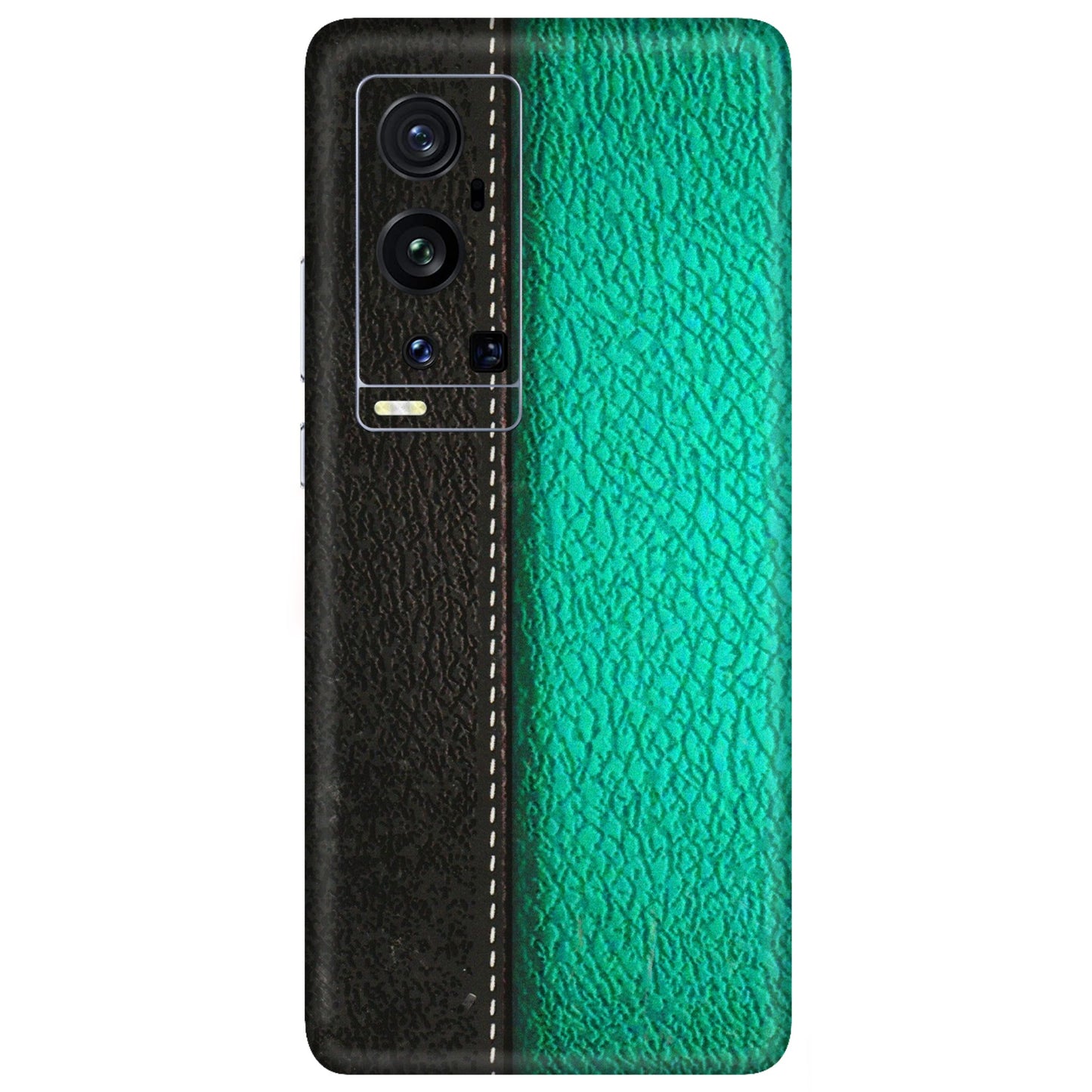 VIVO Z/V/X/T/U/S Series Phone Skins (All Models) - Black Green Dual Leather Stich - 3D Embossed Finish (L-233) Vivo X60 Pro Plus